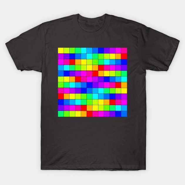 Rainbow Squares Black Lines T-Shirt by XTUnknown